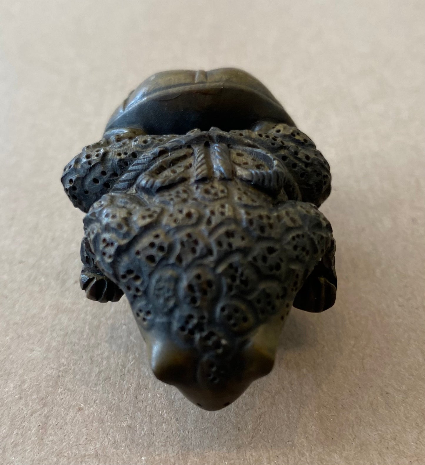 Carved Wooden Sumo Toad Netsuke