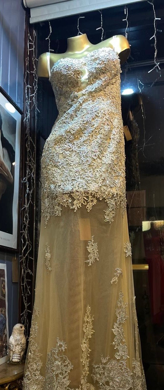 Alberto Makali Gold Sequin Evening Gown