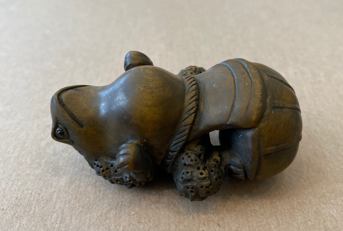 Carved Wooden Sumo Toad Netsuke