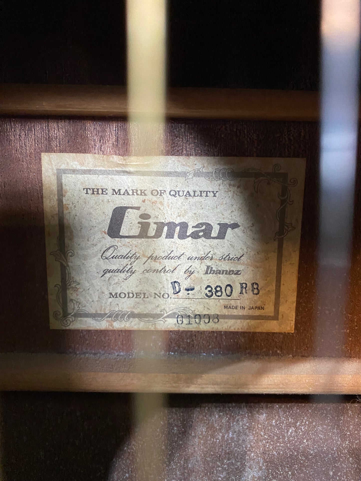 1970s Japanese Cimar Acoustic Steel String Guitar Makers Label