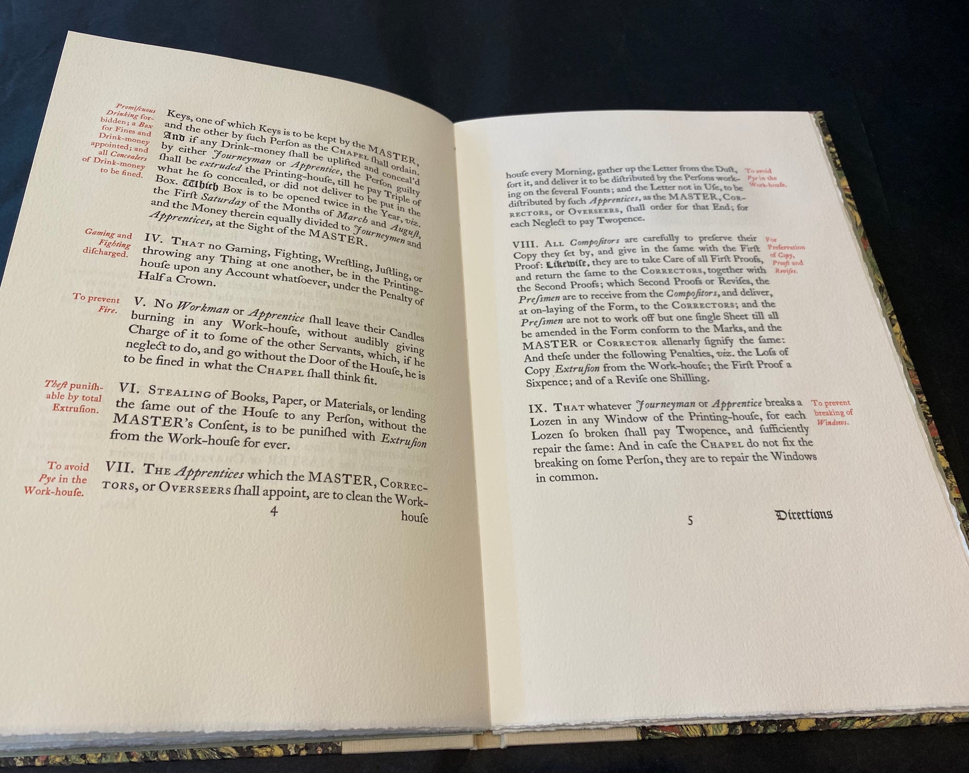 Rules and directions to be observed in printing houses reprint by Thomas Rae of the Black Pennell Press 1988 First Edition