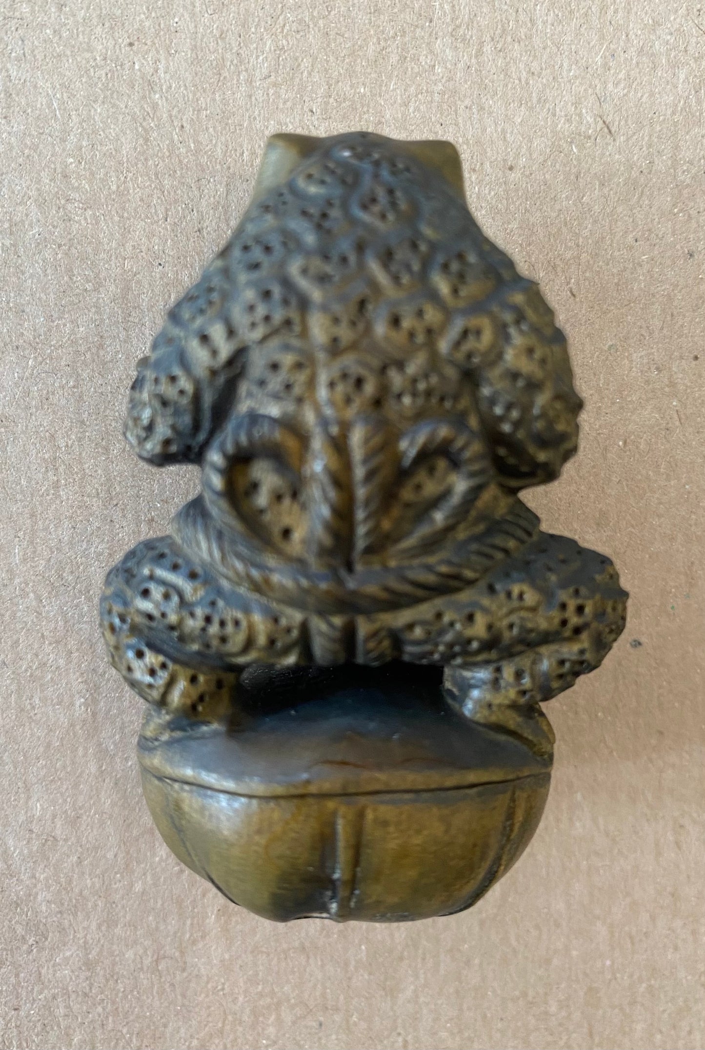 Carved Wooden Sumo Toad Netsuke