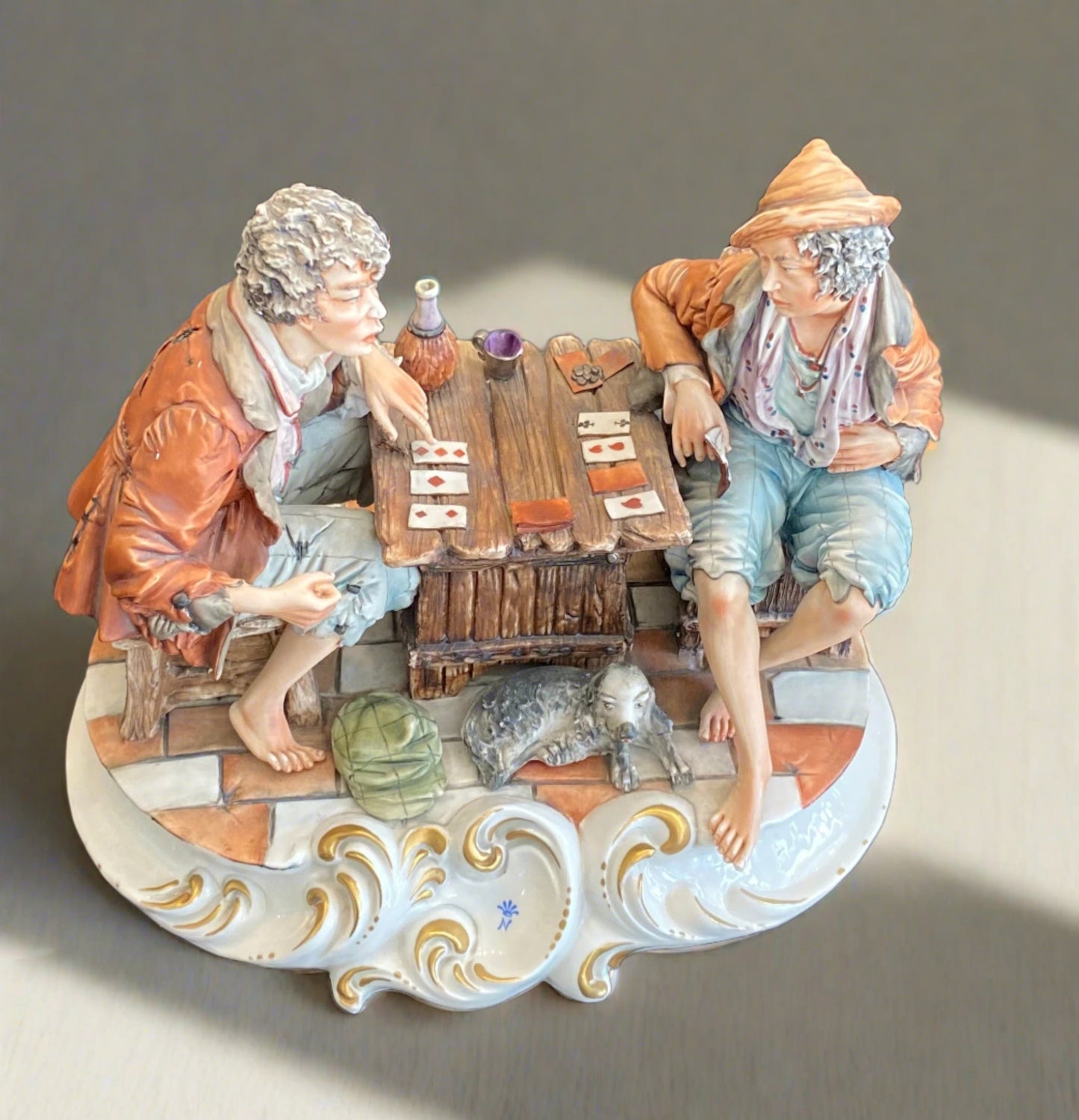 Very rare Capodimonte porcelain figures playing cards by Fiorenzo Meneghetti