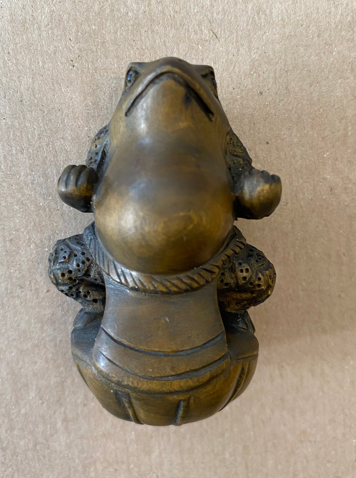 Carved Wooden Sumo Toad Netsuke