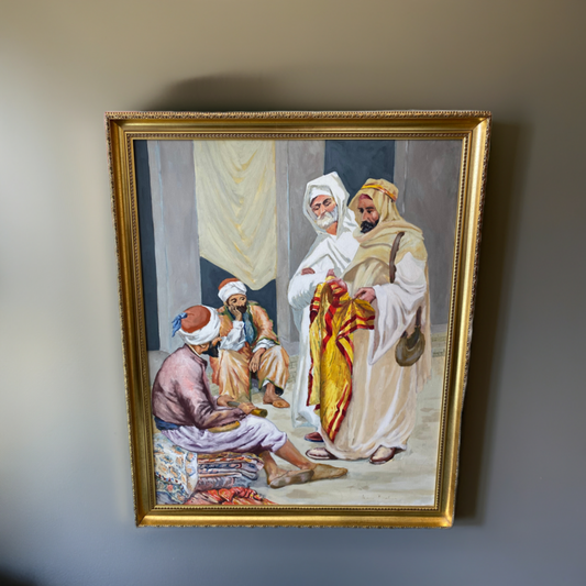 Original large oil on canvas Arabic Market Scene